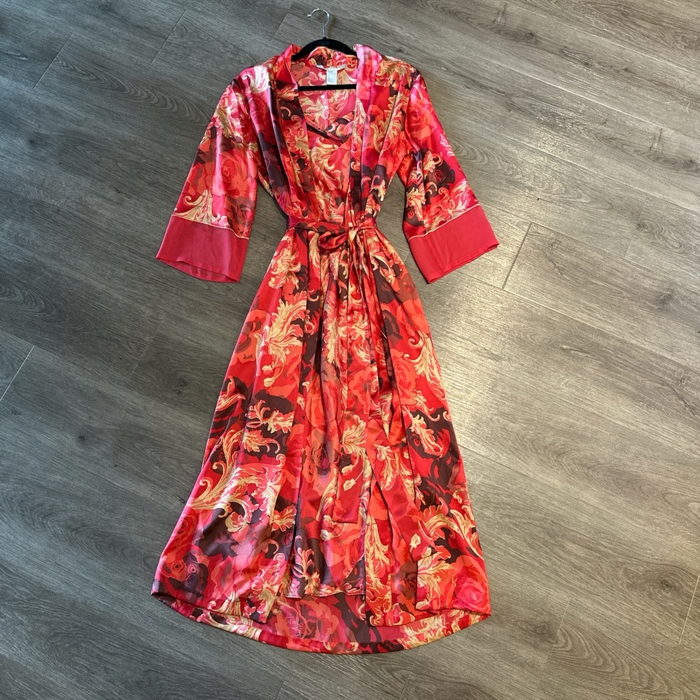 Elegant Red Floral Silk Robe with silk dress